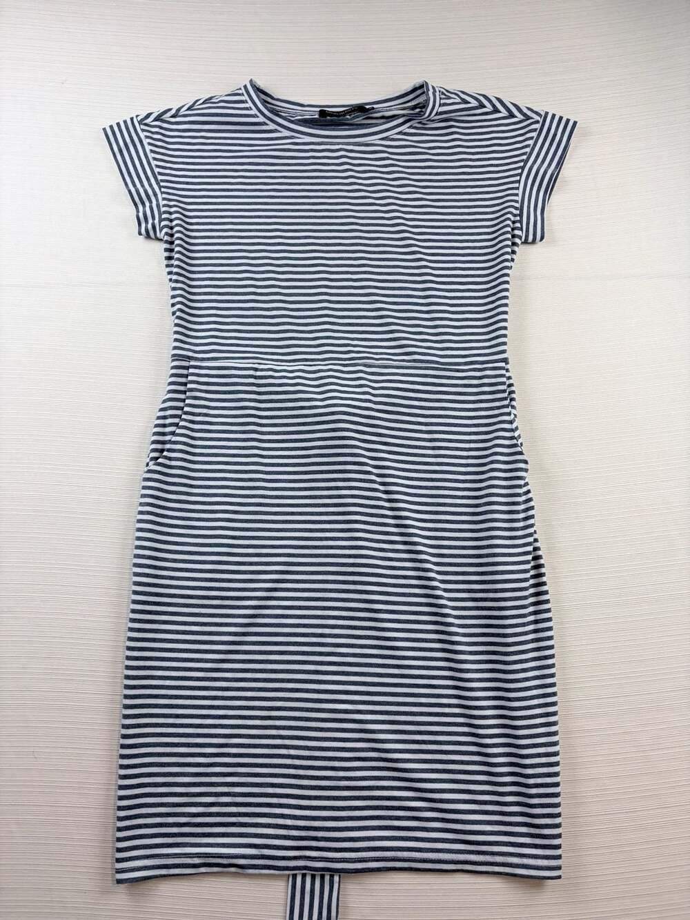 MEROKEETY Women's Striped Short Sleeve T-Shirt Dress with Pockets /Belt Size S
